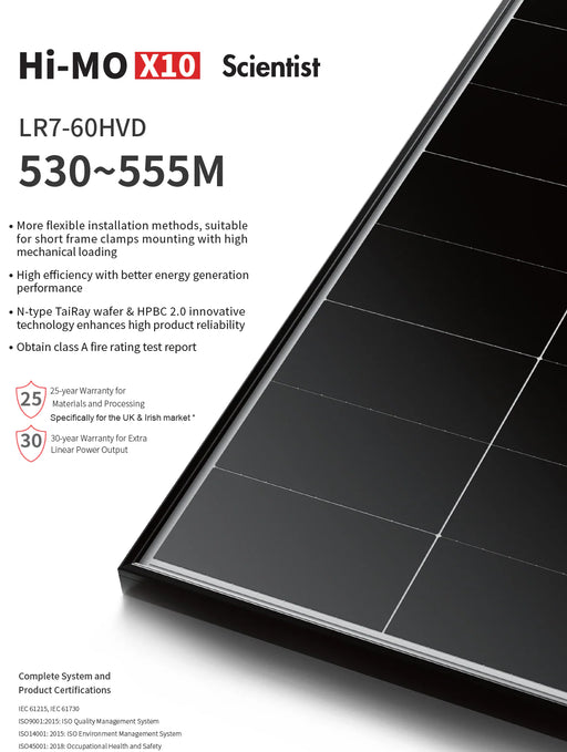LONGi 535W Hi-MO X10 Scientist HPBC Half Cell Bifacial Black Frame Solar Panel