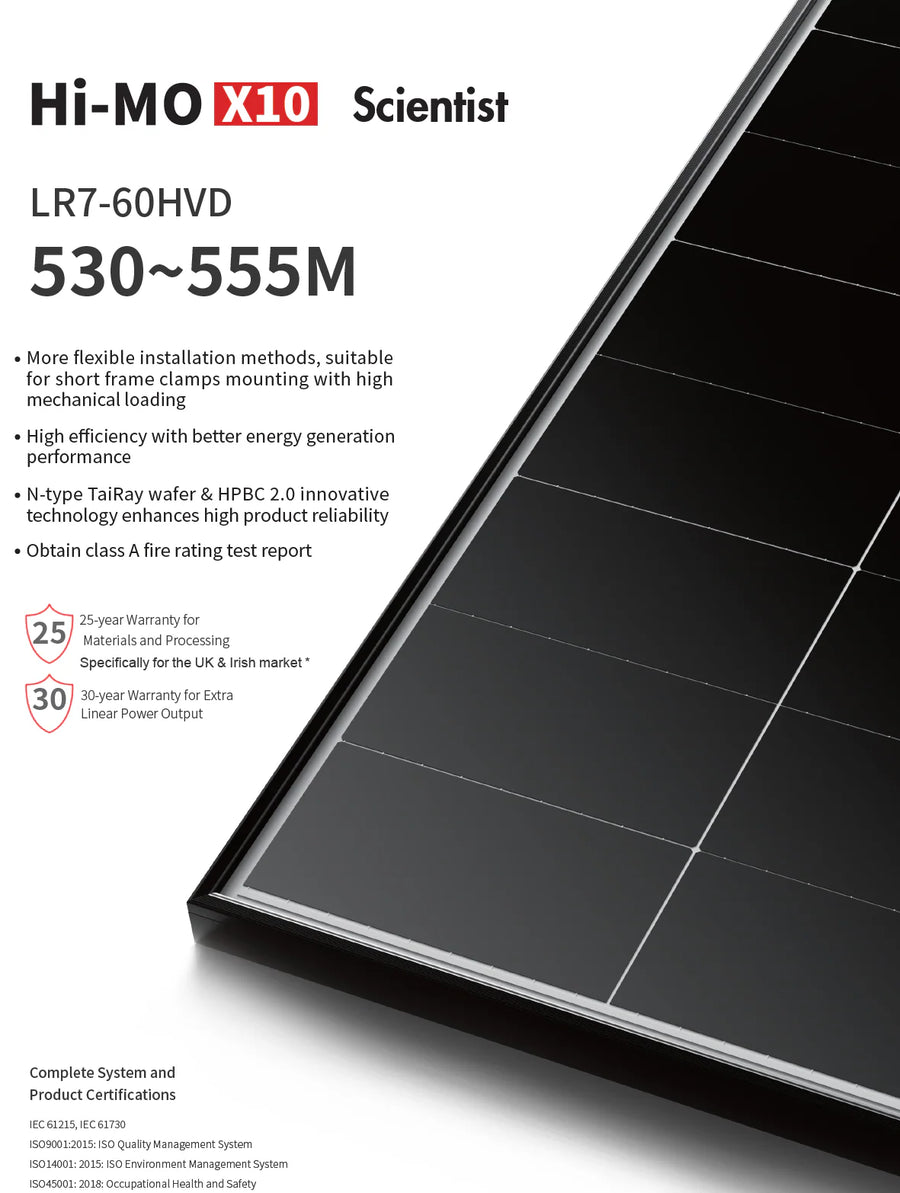 LONGi 535W Hi-MO X10 Scientist HPBC Half Cell Bifacial Black Frame Solar Panel
